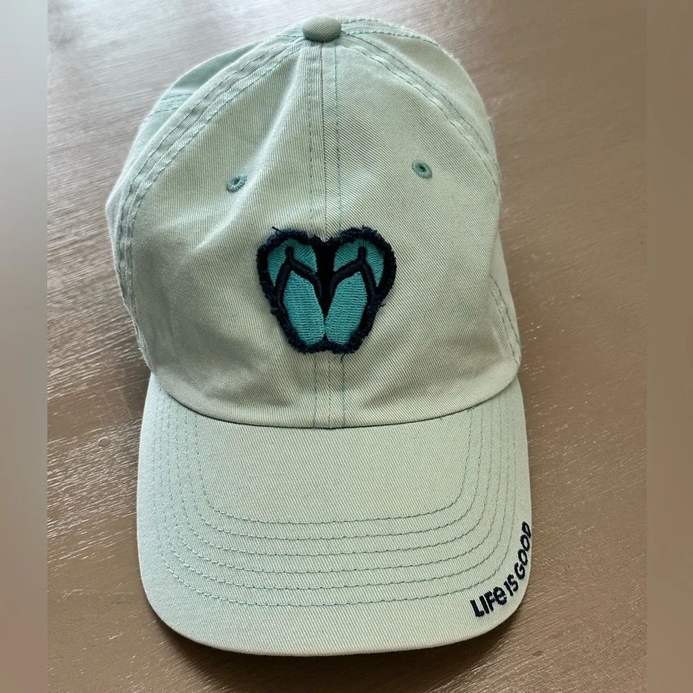 Life is Good Aqua Blue Flip Flop Heart Embroidered Dad Hat Baseball Cap